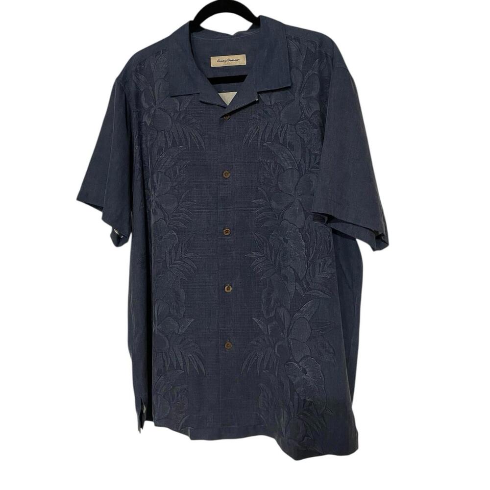 Tommy Bahama Silk Hawaiian Shirt Blue Floral Men’s XL Camp Shirt